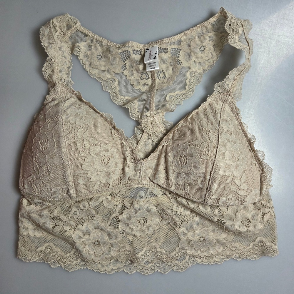 Wishlist Floral Lace Bralette Beige Racerback Longline Triangle Bra Large L